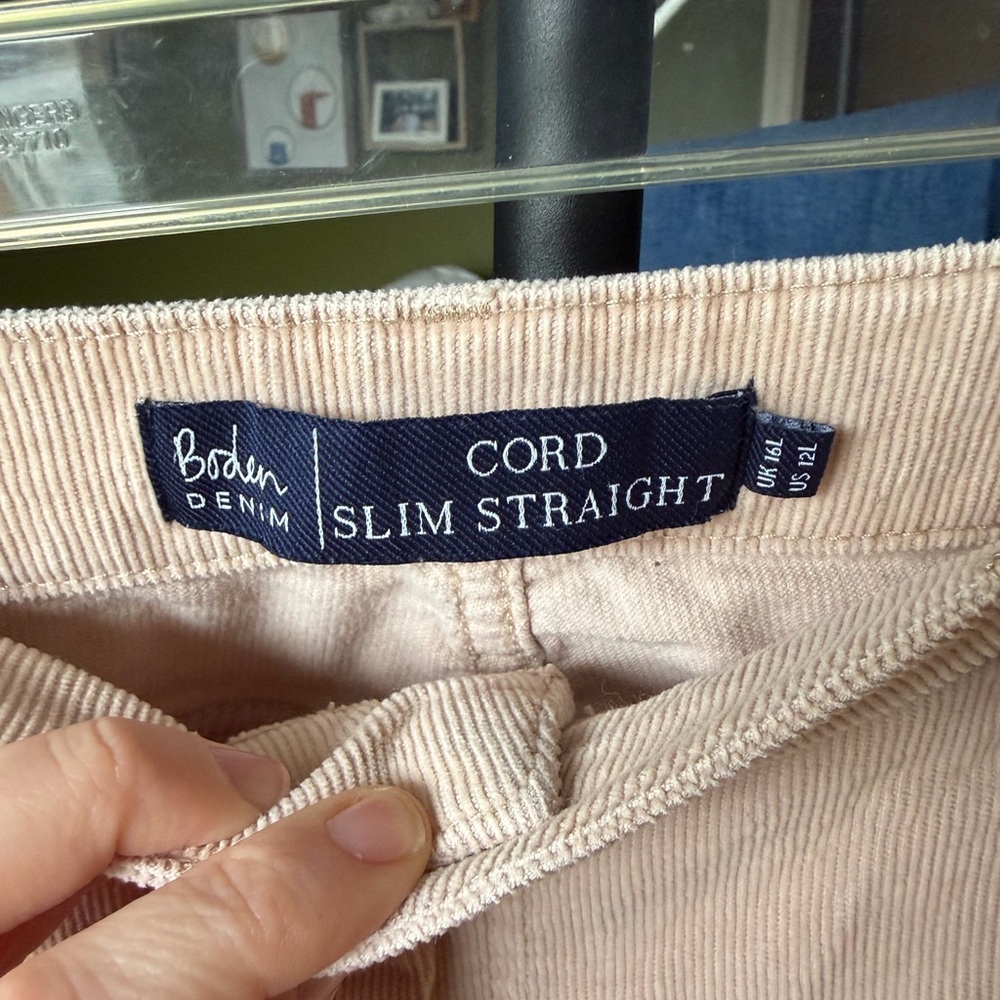 Boden Corduroy Slim Straight Trousers in Cream